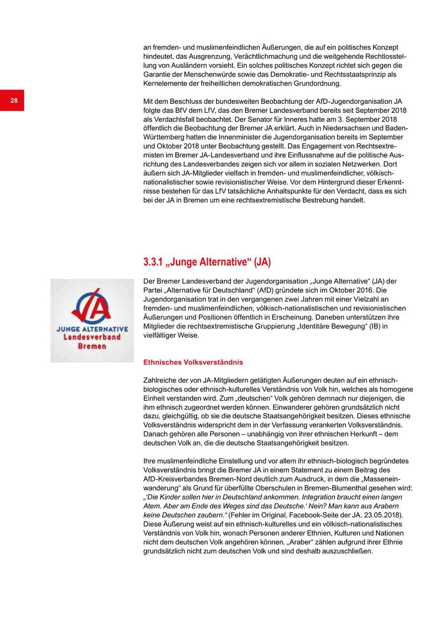 Seite 28 des Verfassungsschutzbericht 2018 Bremen