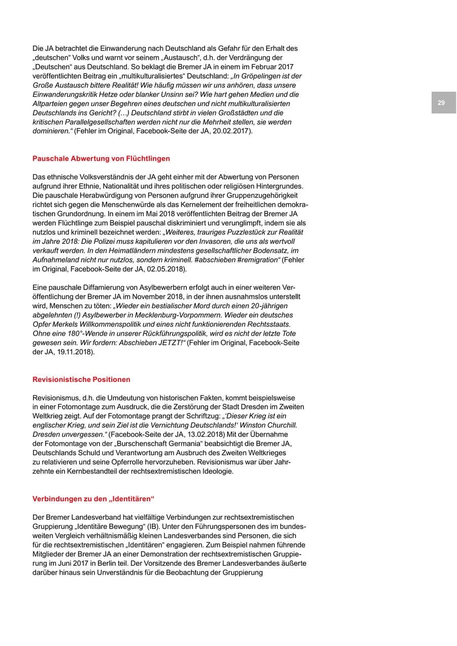 Seite 29 des Verfassungsschutzbericht 2018 Bremen