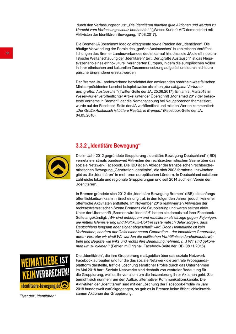 Seite 30 des Verfassungsschutzbericht 2018 Bremen