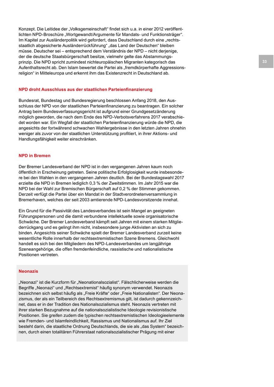 Seite 33 des Verfassungsschutzbericht 2018 Bremen