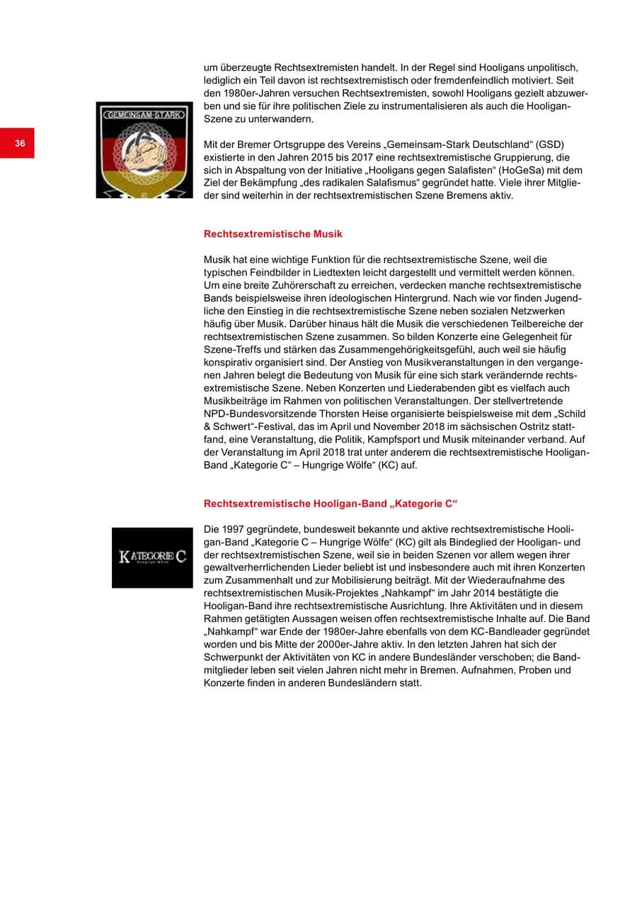 Seite 36 des Verfassungsschutzbericht 2018 Bremen