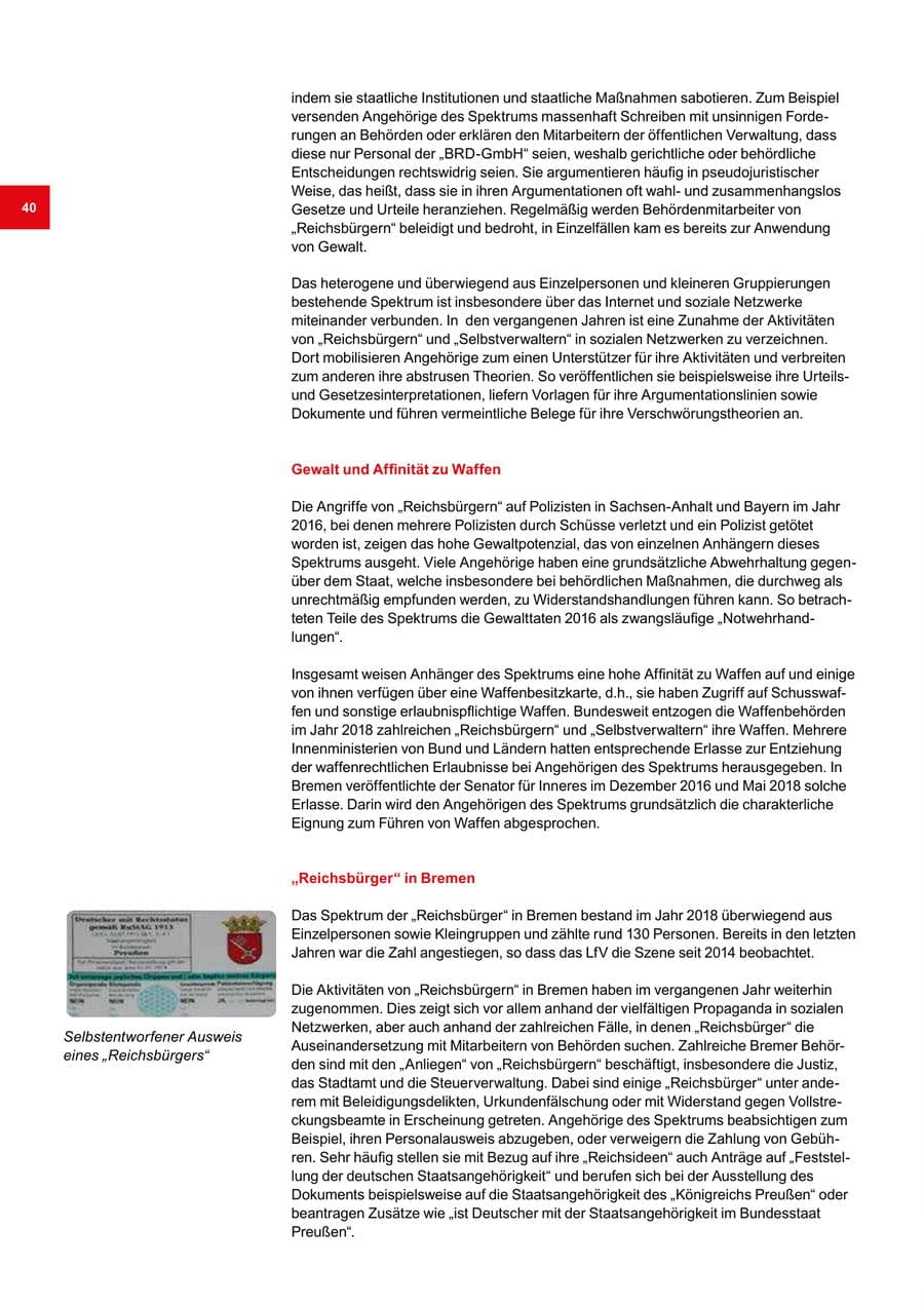 Seite 40 des Verfassungsschutzbericht 2018 Bremen