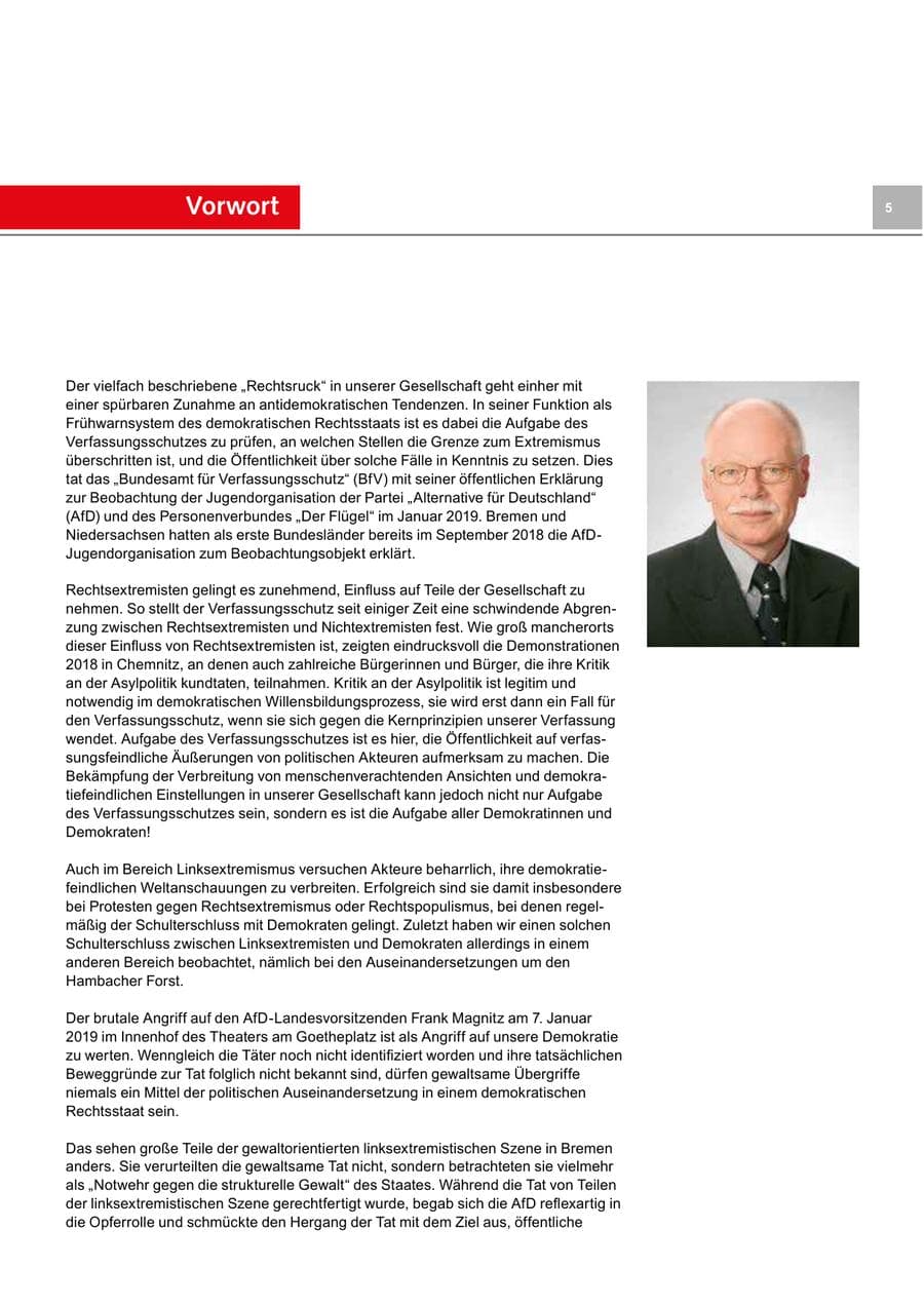 Seite 5 des Verfassungsschutzbericht 2018 Bremen