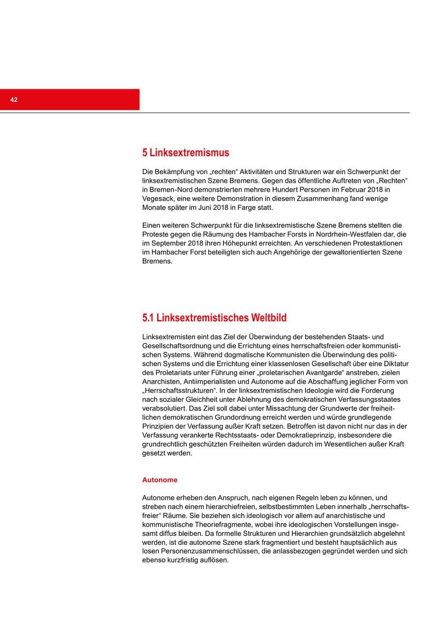 Seite 42 des Verfassungsschutzbericht 2018 Bremen