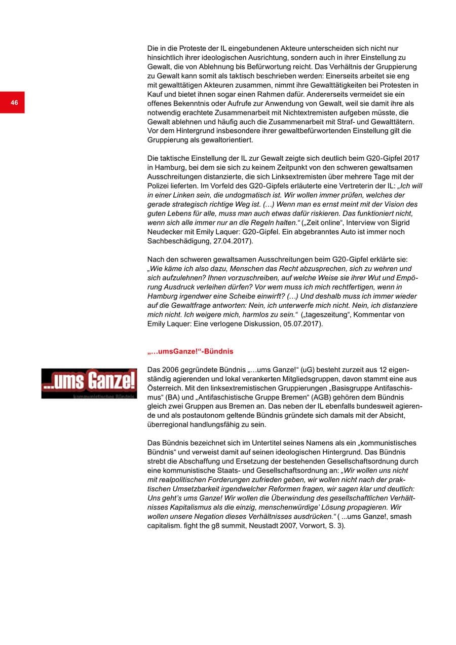Seite 46 des Verfassungsschutzbericht 2018 Bremen