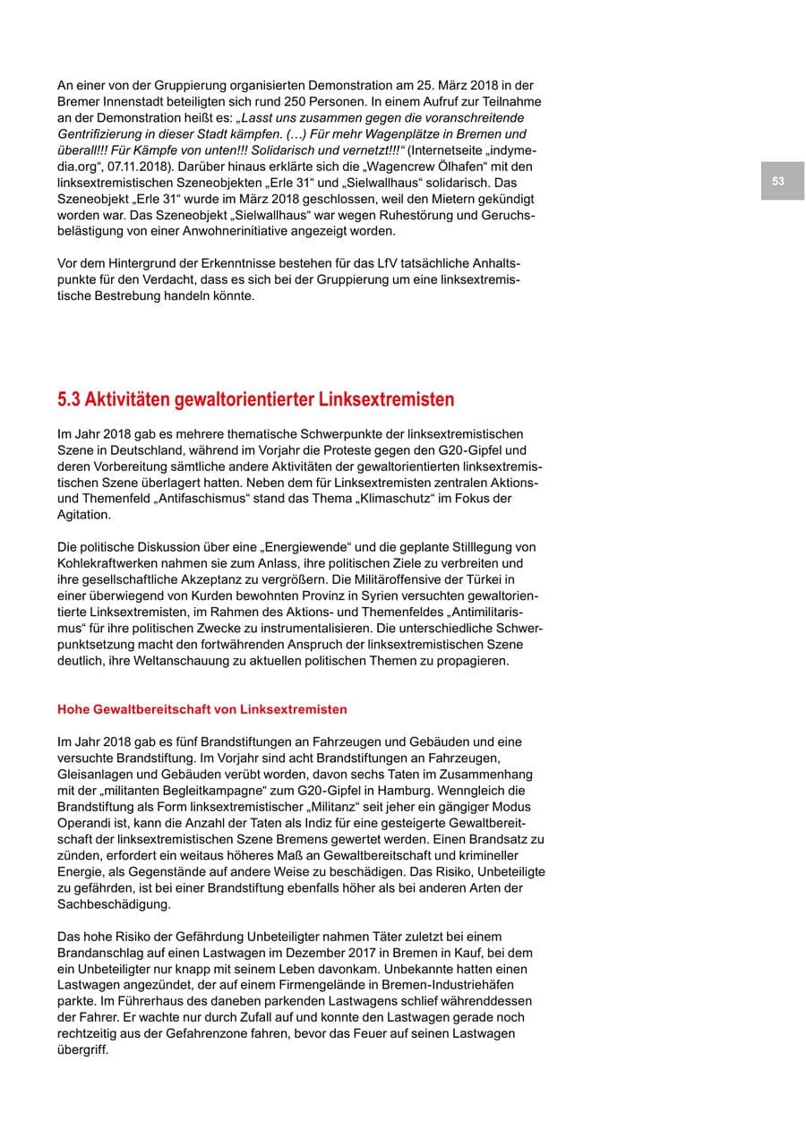 Seite 53 des Verfassungsschutzbericht 2018 Bremen