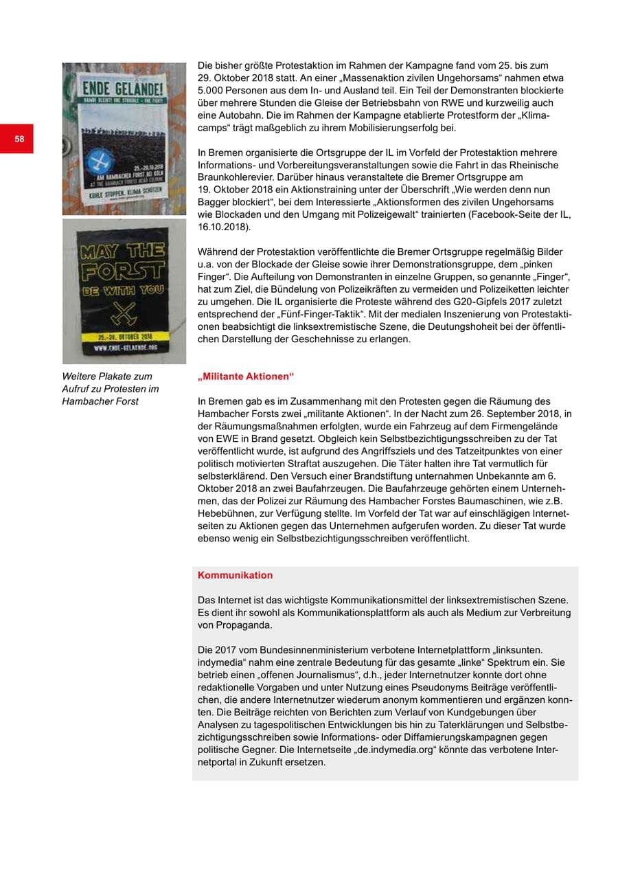Seite 58 des Verfassungsschutzbericht 2018 Bremen