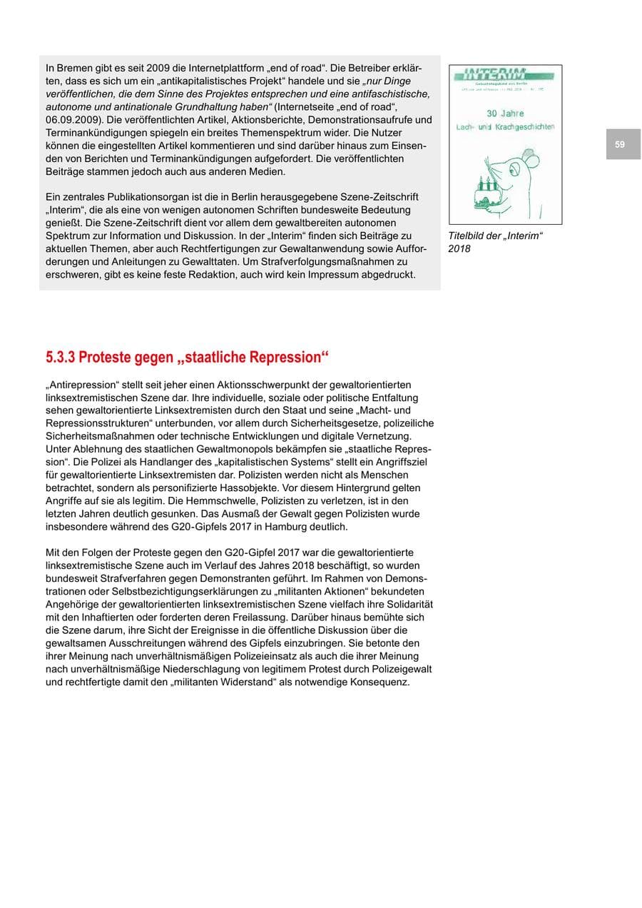 Seite 59 des Verfassungsschutzbericht 2018 Bremen