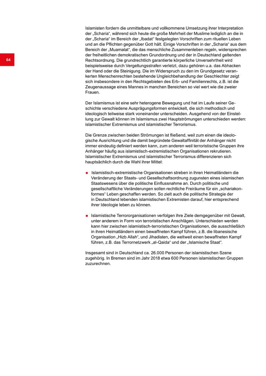 Seite 64 des Verfassungsschutzbericht 2018 Bremen