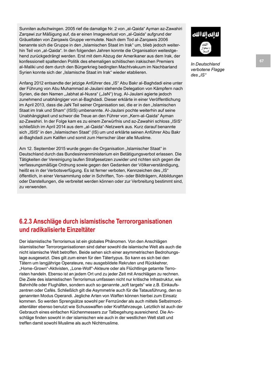 Seite 67 des Verfassungsschutzbericht 2018 Bremen