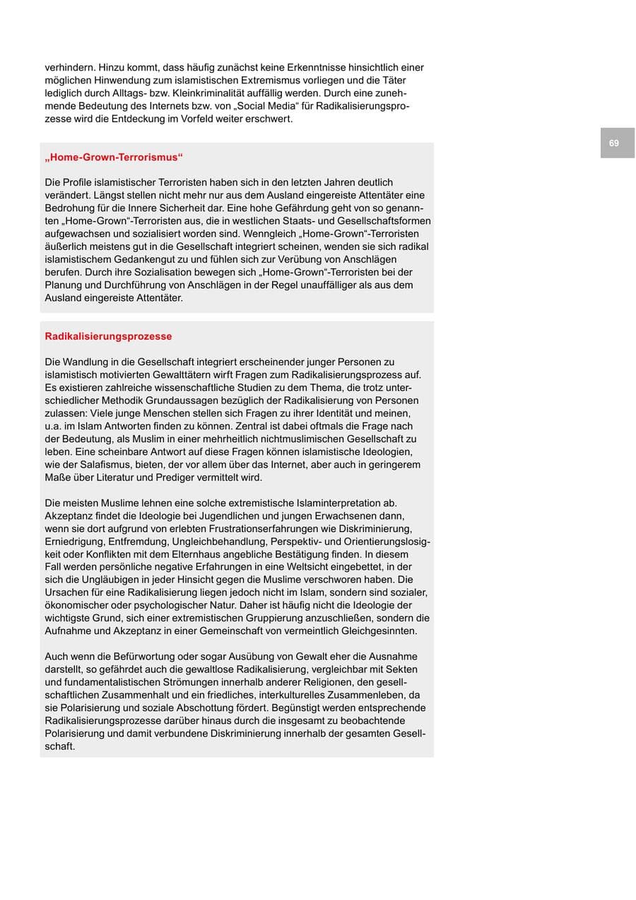 Seite 69 des Verfassungsschutzbericht 2018 Bremen
