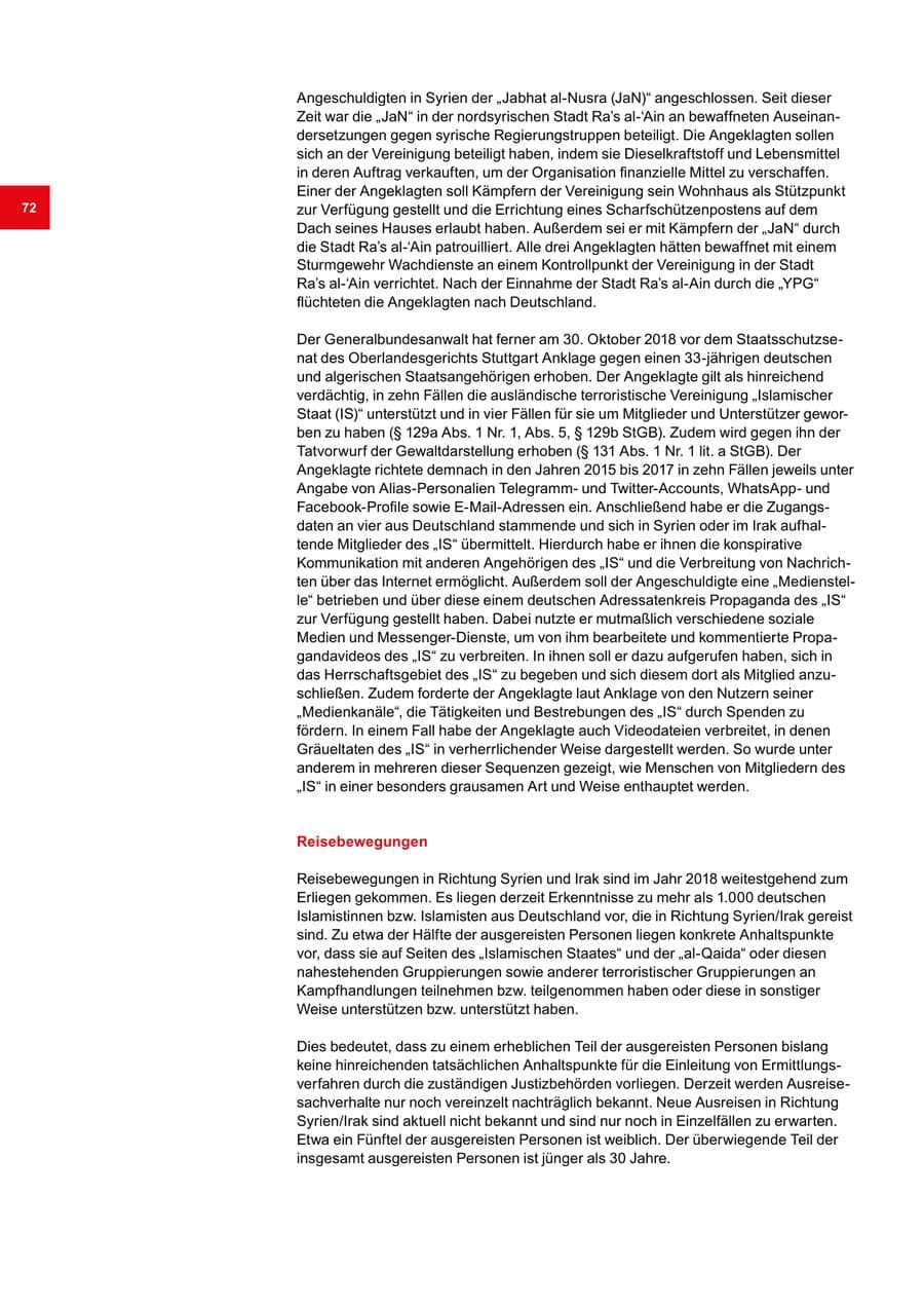 Seite 72 des Verfassungsschutzbericht 2018 Bremen
