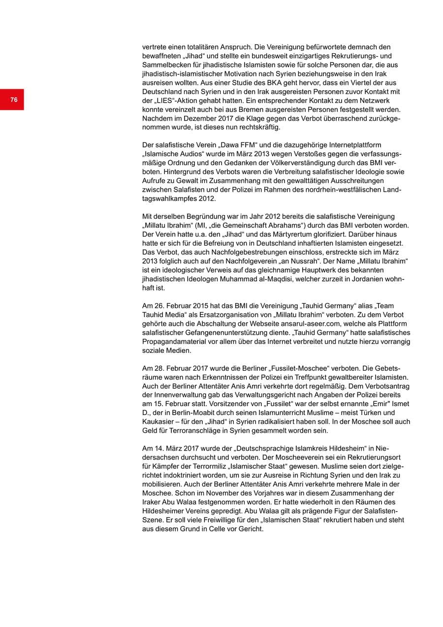 Seite 76 des Verfassungsschutzbericht 2018 Bremen