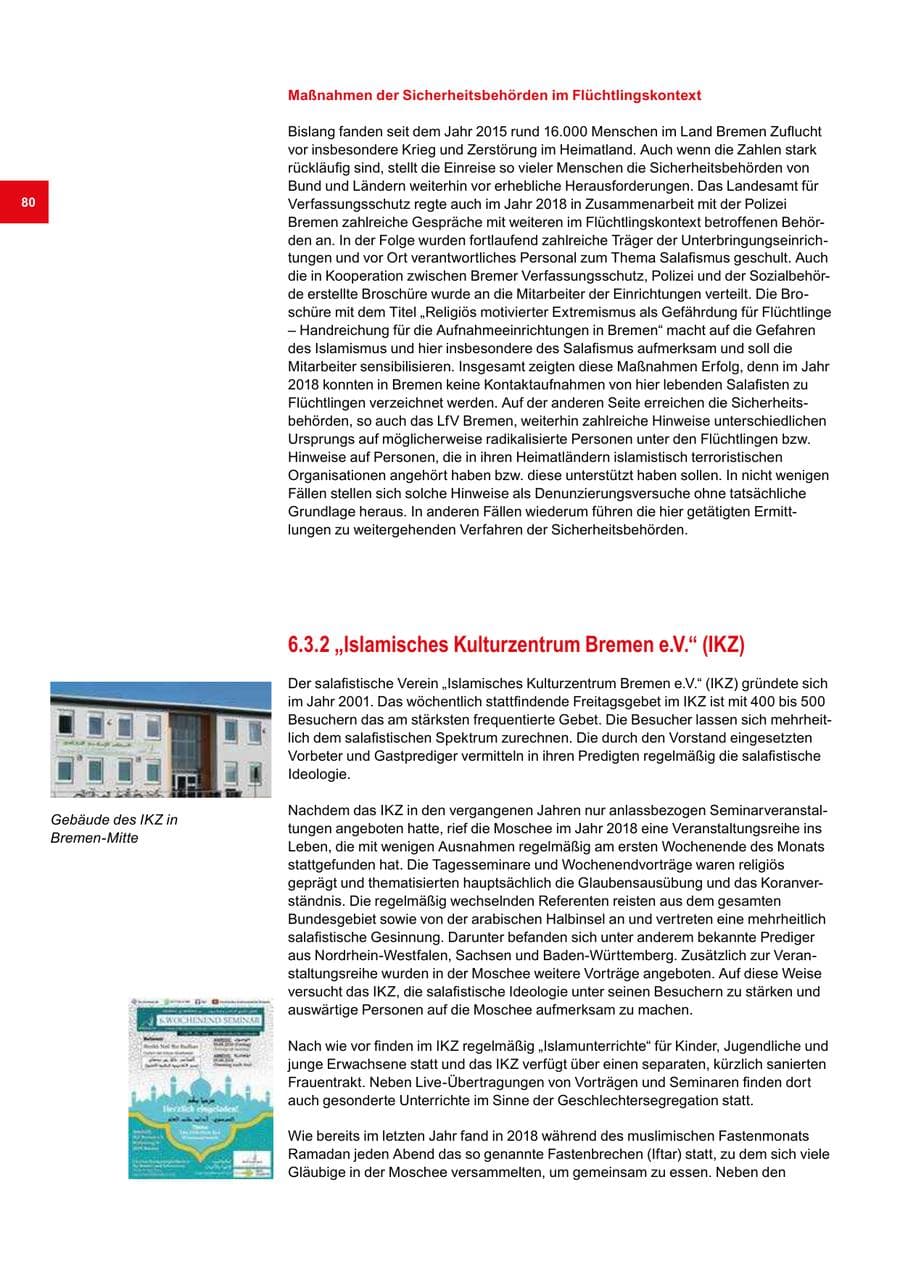 Seite 80 des Verfassungsschutzbericht 2018 Bremen