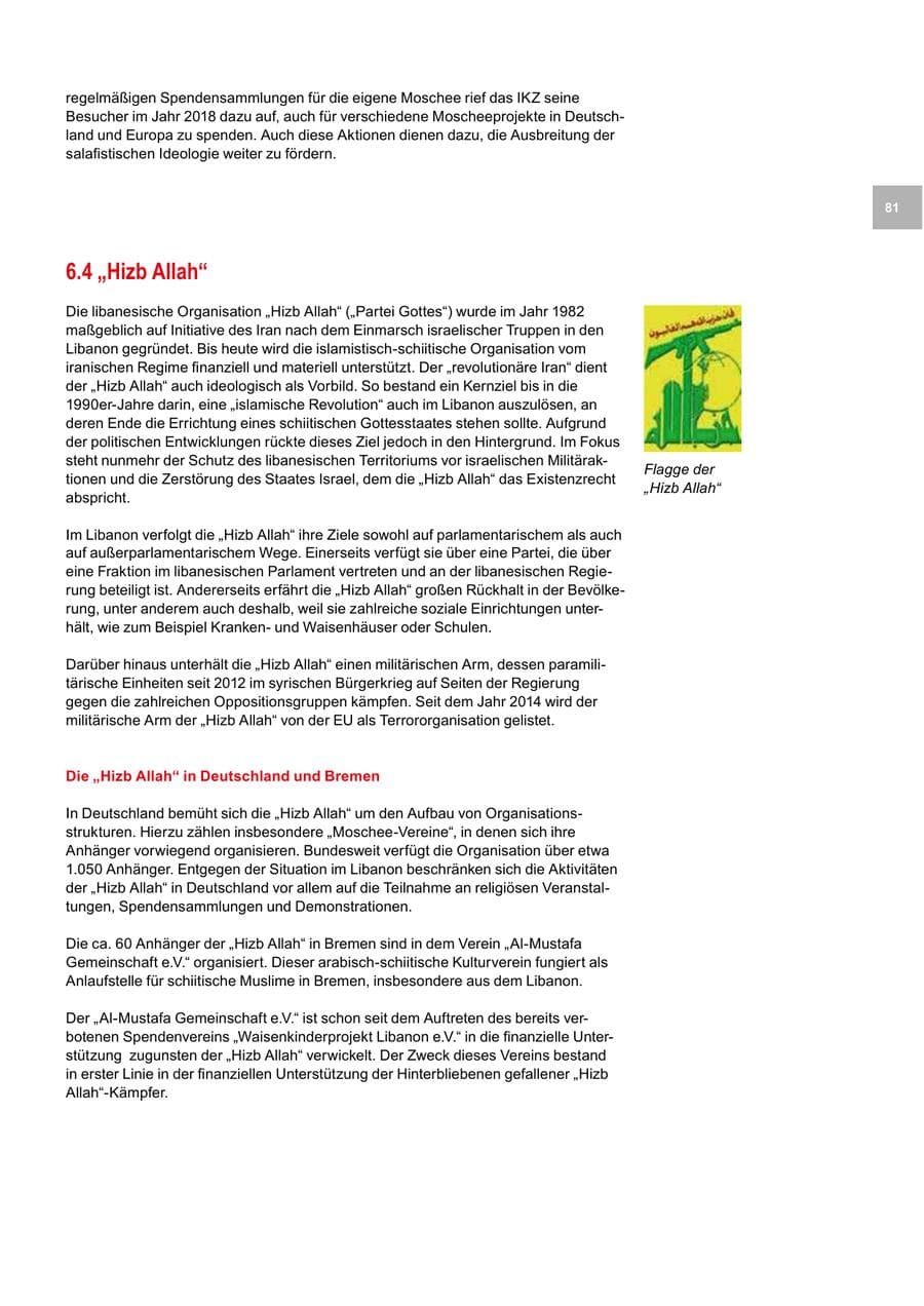 Seite 81 des Verfassungsschutzbericht 2018 Bremen