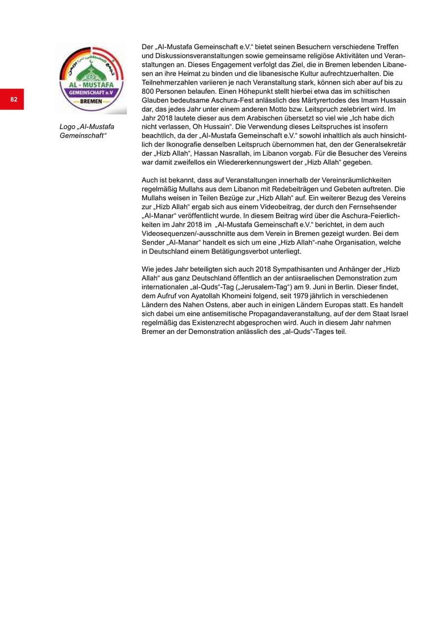 Seite 82 des Verfassungsschutzbericht 2018 Bremen