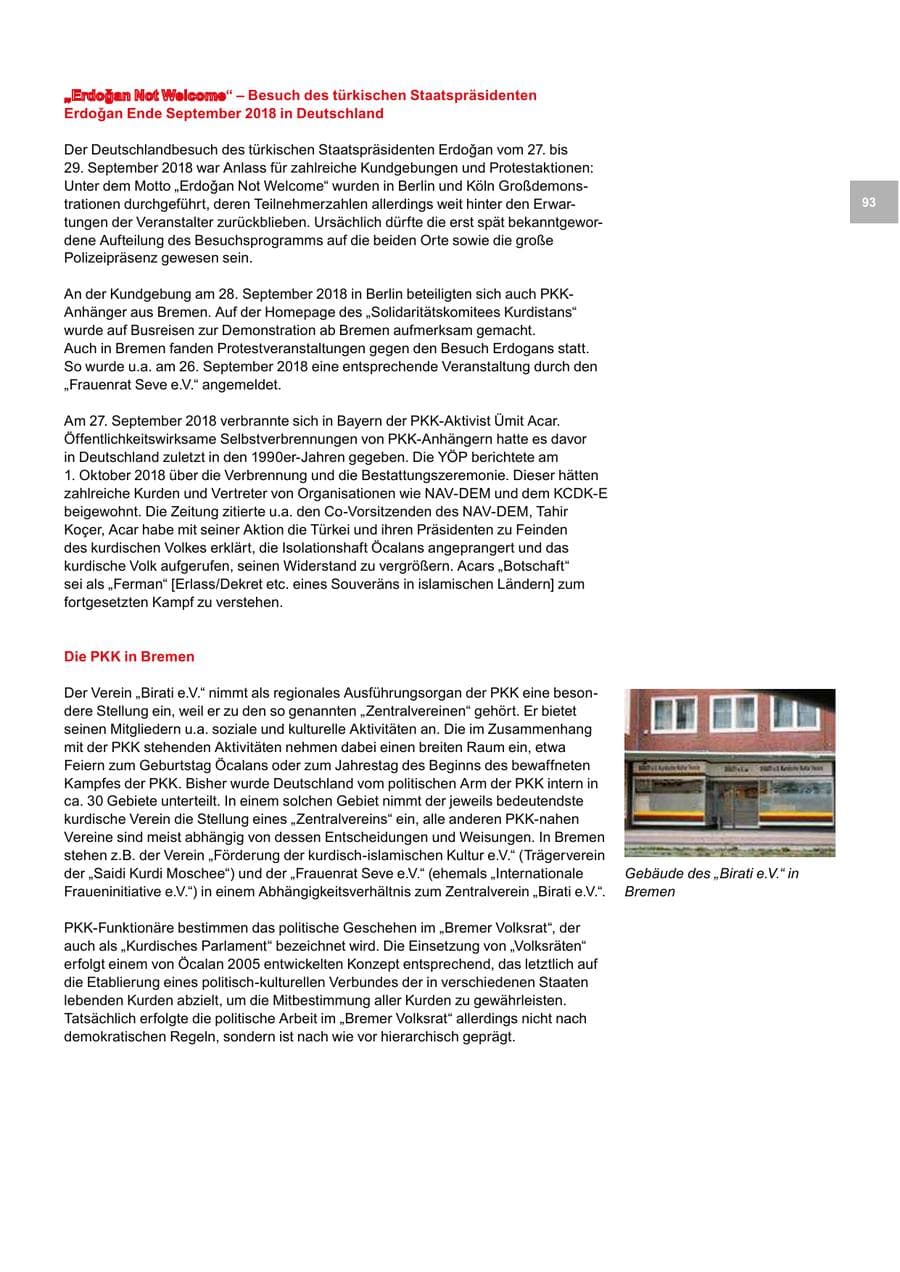 Seite 93 des Verfassungsschutzbericht 2018 Bremen