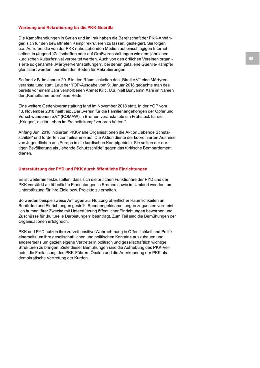 Seite 95 des Verfassungsschutzbericht 2018 Bremen