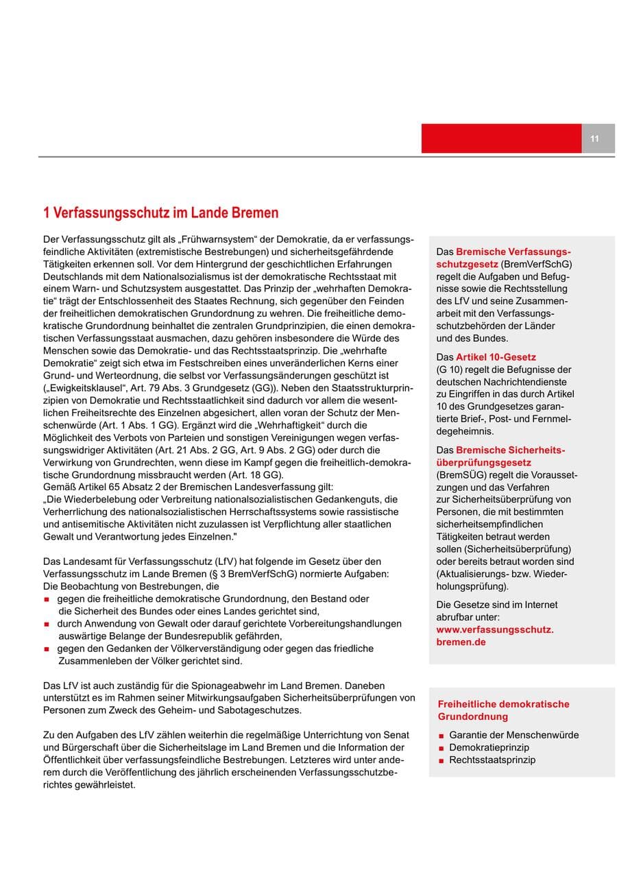 Seite 11 des Verfassungsschutzbericht 2019 Bremen