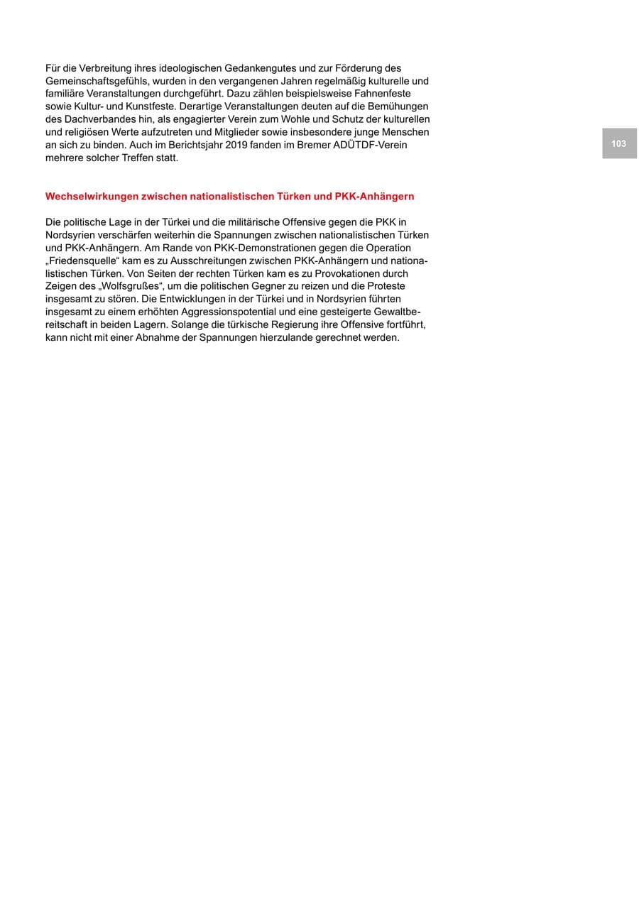 Seite 103 des Verfassungsschutzbericht 2019 Bremen