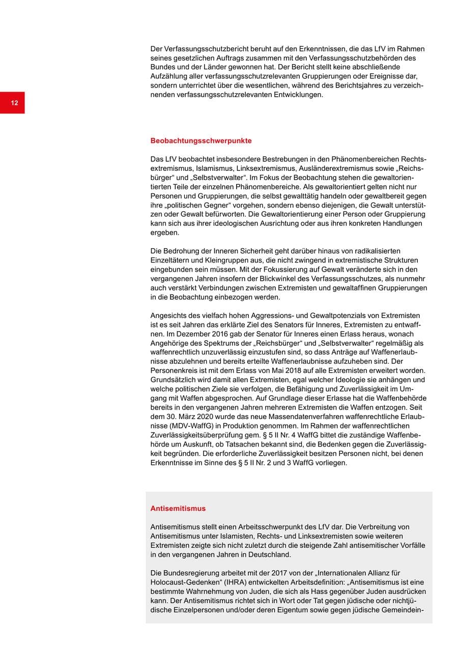 Seite 12 des Verfassungsschutzbericht 2019 Bremen