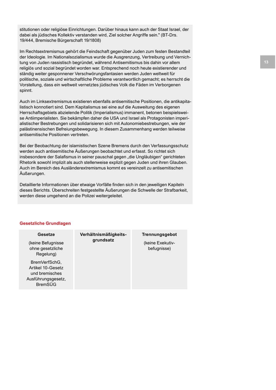 Seite 13 des Verfassungsschutzbericht 2019 Bremen