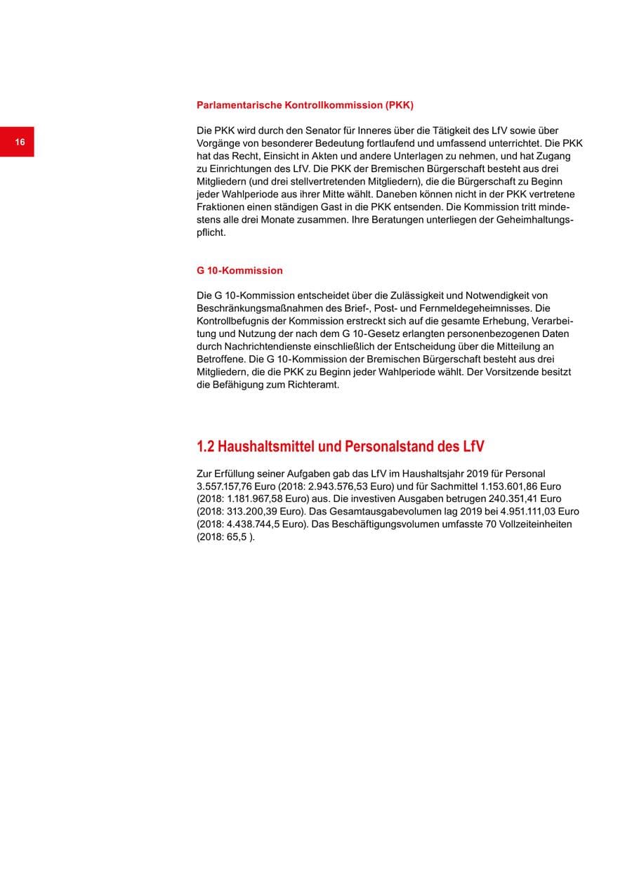 Seite 16 des Verfassungsschutzbericht 2019 Bremen