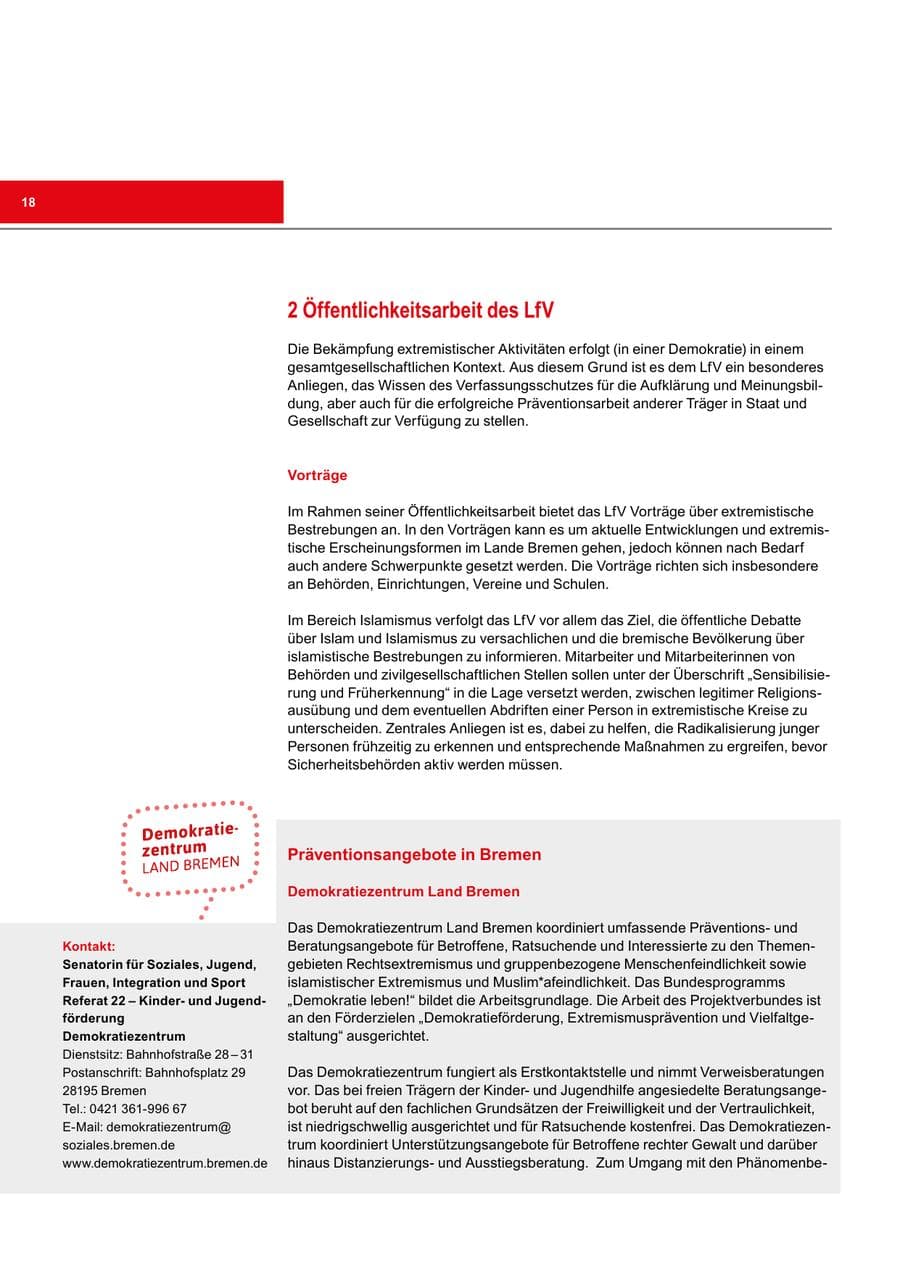 Seite 18 des Verfassungsschutzbericht 2019 Bremen