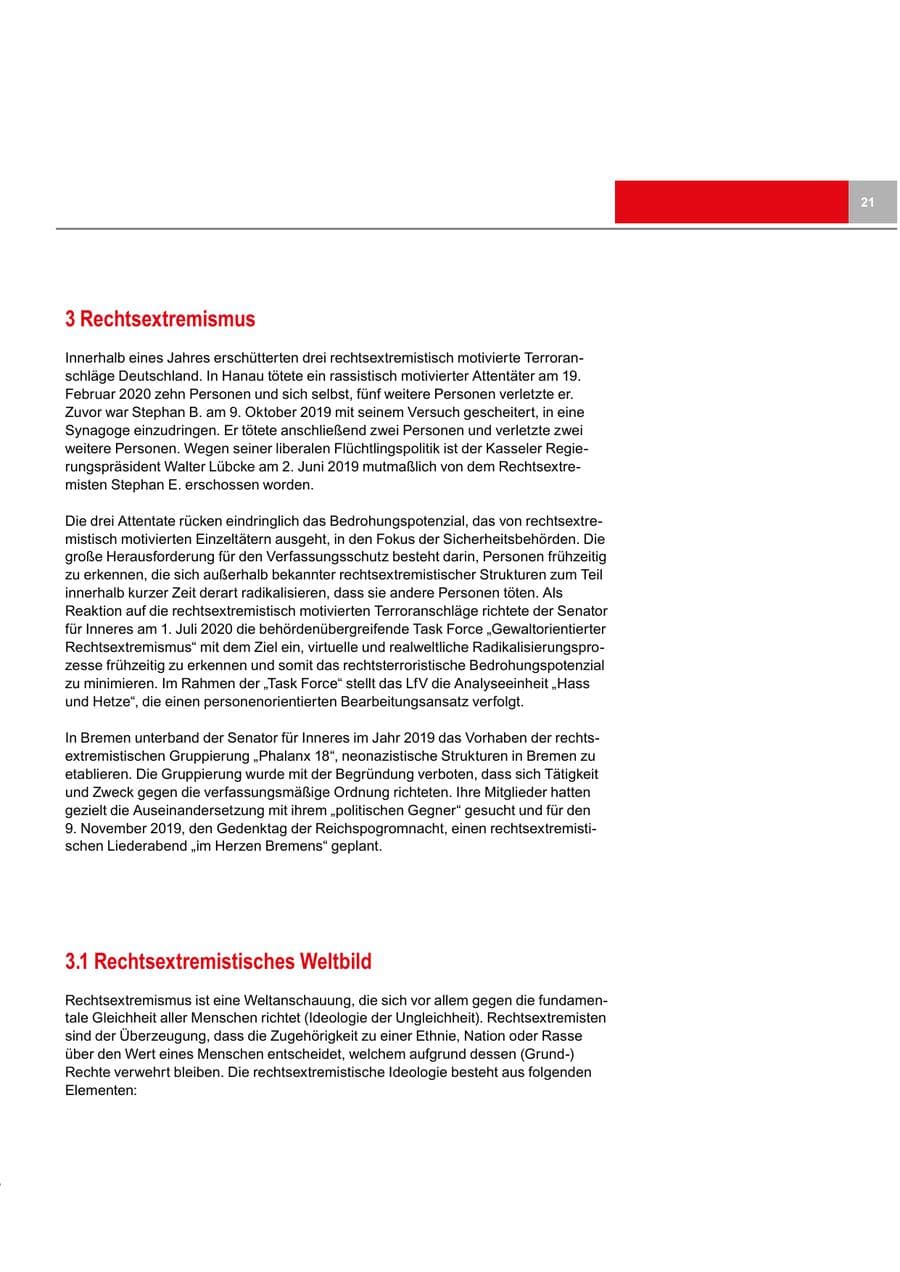 Seite 21 des Verfassungsschutzbericht 2019 Bremen