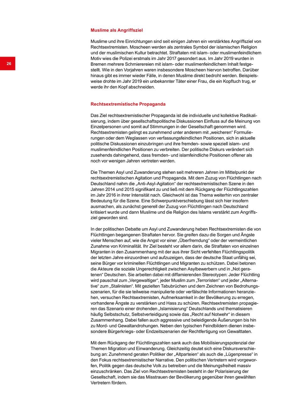 Seite 26 des Verfassungsschutzbericht 2019 Bremen