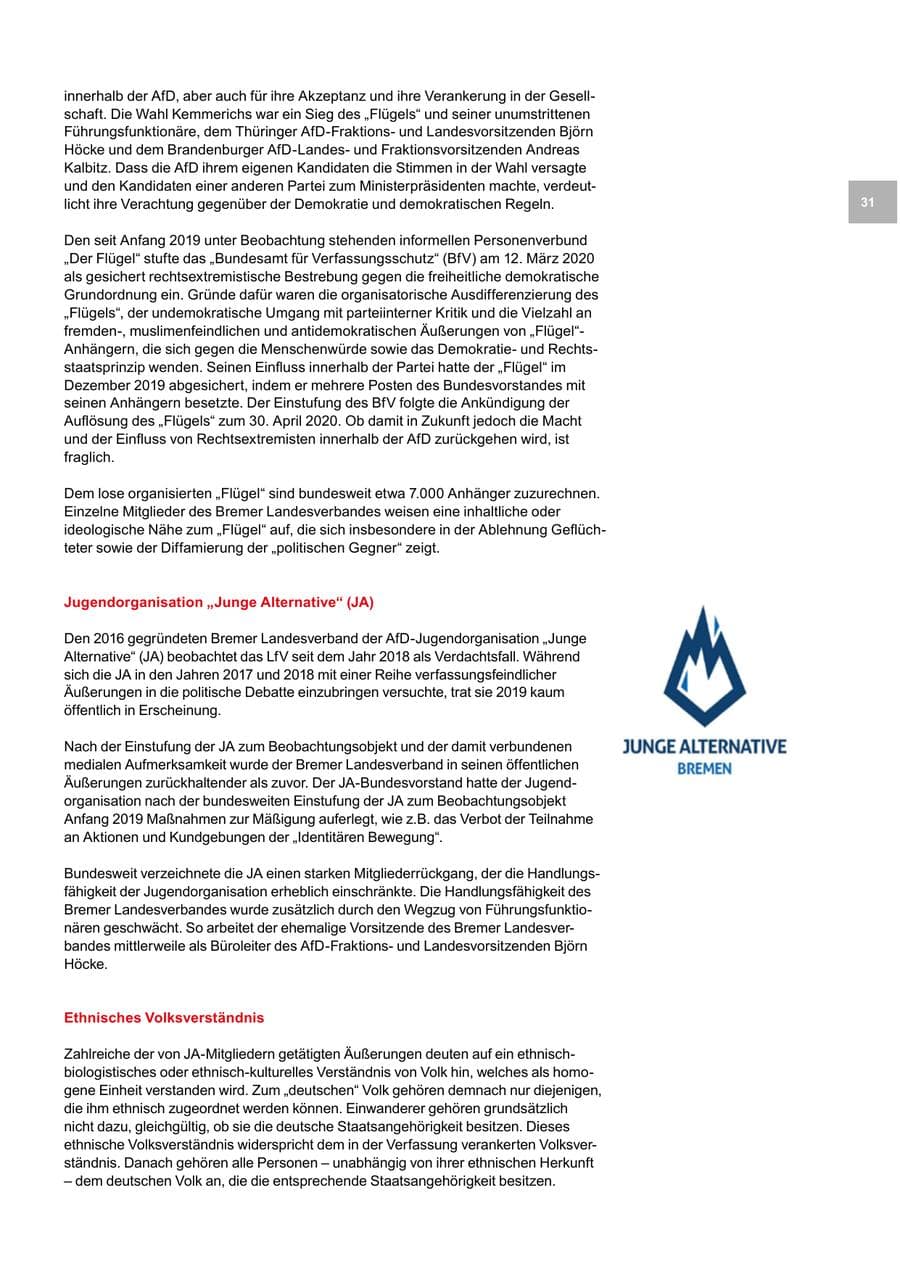 Seite 31 des Verfassungsschutzbericht 2019 Bremen