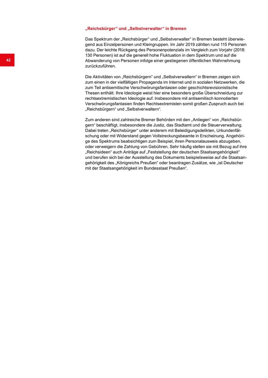Seite 42 des Verfassungsschutzbericht 2019 Bremen