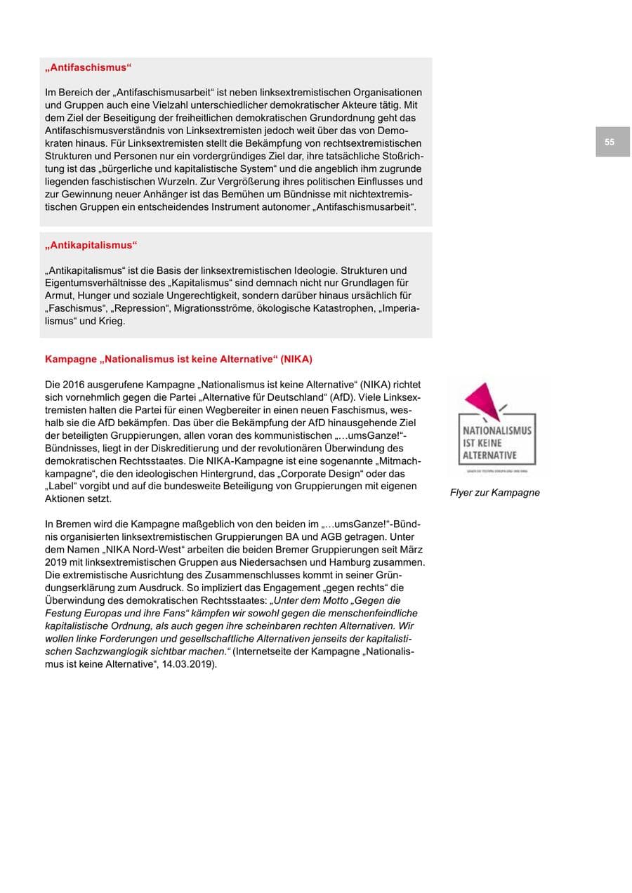 Seite 55 des Verfassungsschutzbericht 2019 Bremen