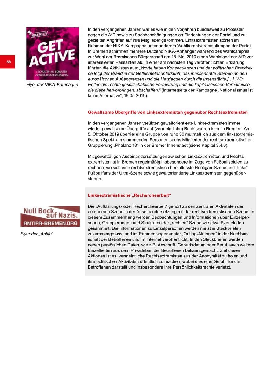 Seite 56 des Verfassungsschutzbericht 2019 Bremen