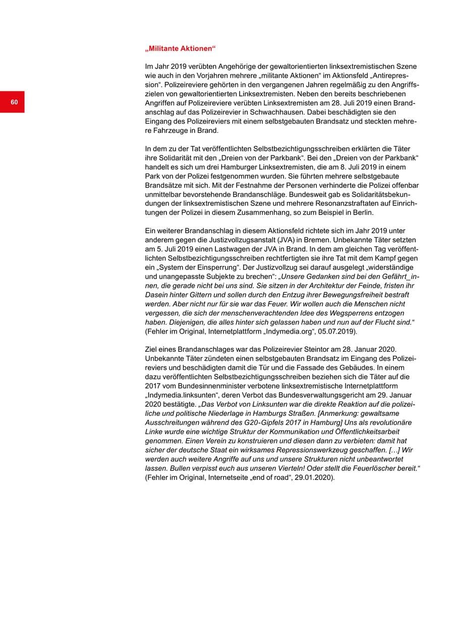 Seite 60 des Verfassungsschutzbericht 2019 Bremen