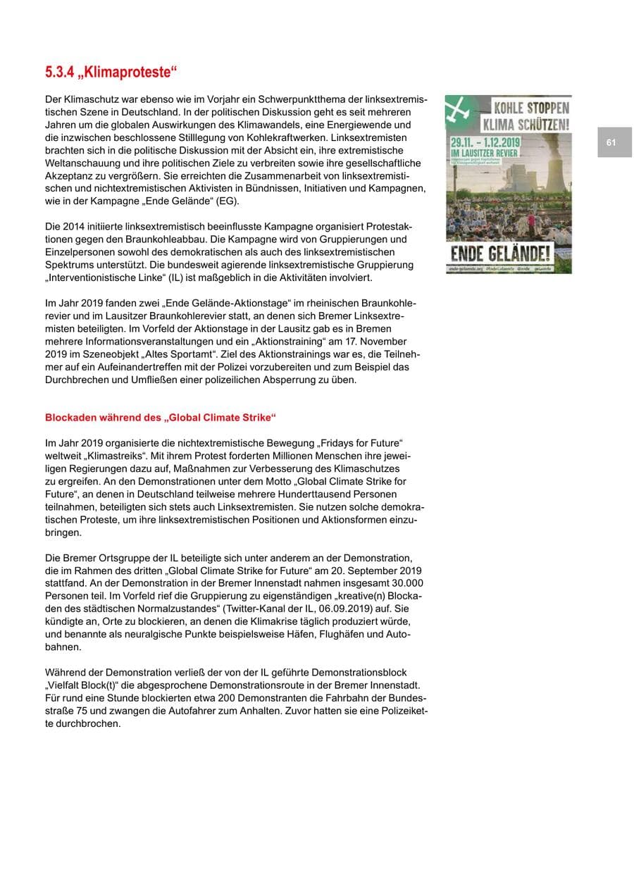 Seite 61 des Verfassungsschutzbericht 2019 Bremen
