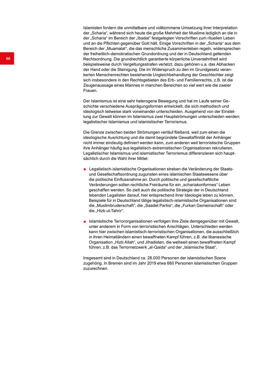 Seite 66 des Verfassungsschutzbericht 2019 Bremen
