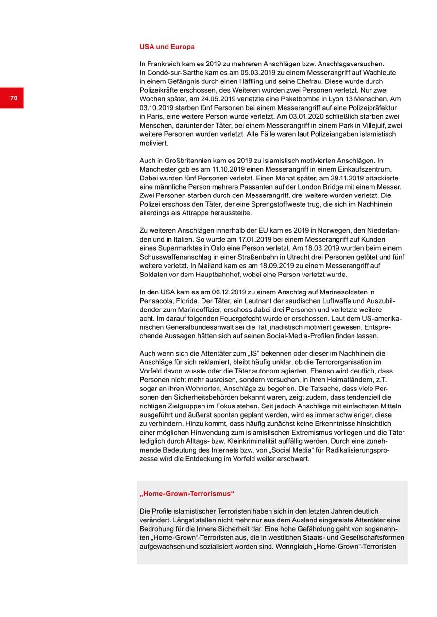 Seite 70 des Verfassungsschutzbericht 2019 Bremen