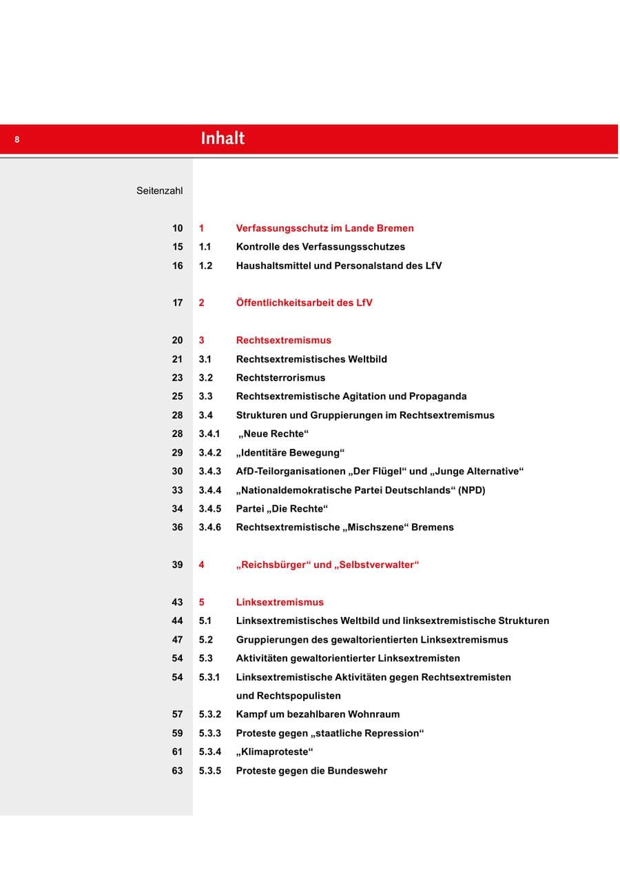 Seite 8 des Verfassungsschutzbericht 2019 Bremen