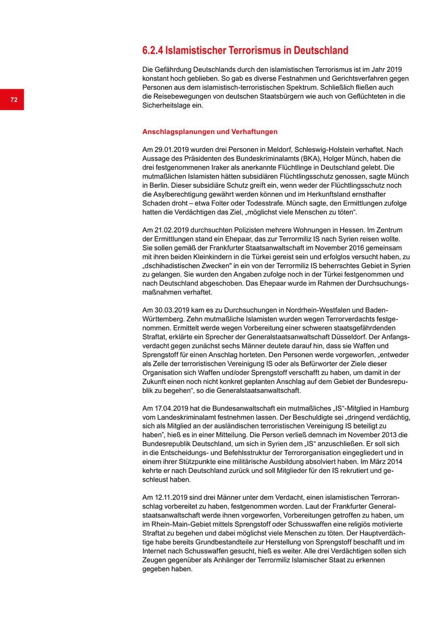 Seite 72 des Verfassungsschutzbericht 2019 Bremen
