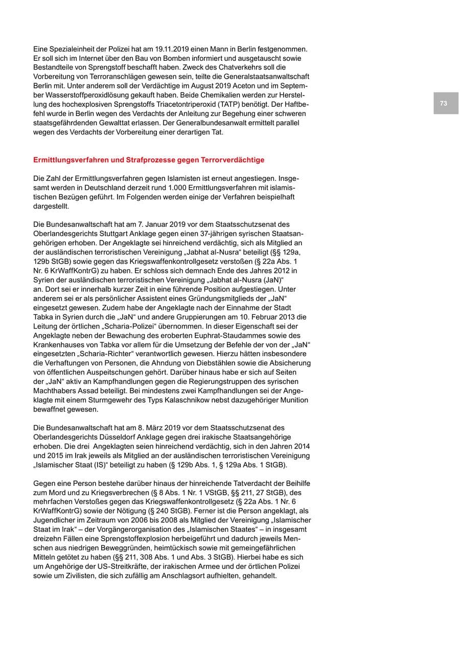 Seite 73 des Verfassungsschutzbericht 2019 Bremen
