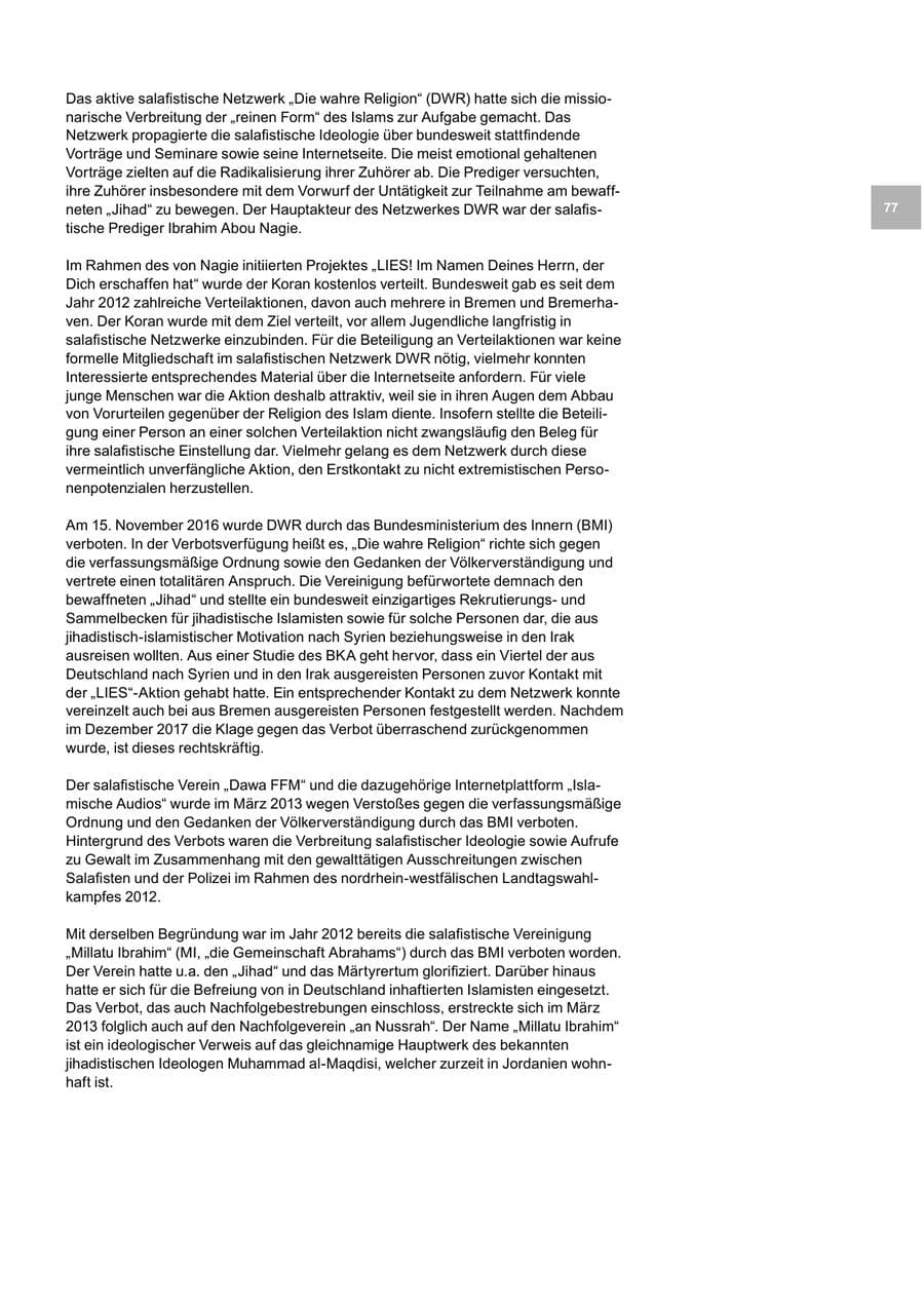 Seite 77 des Verfassungsschutzbericht 2019 Bremen