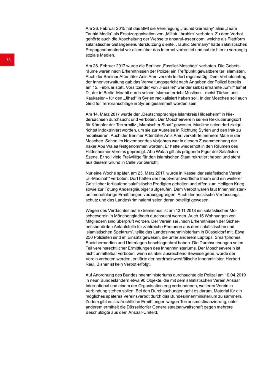 Seite 78 des Verfassungsschutzbericht 2019 Bremen