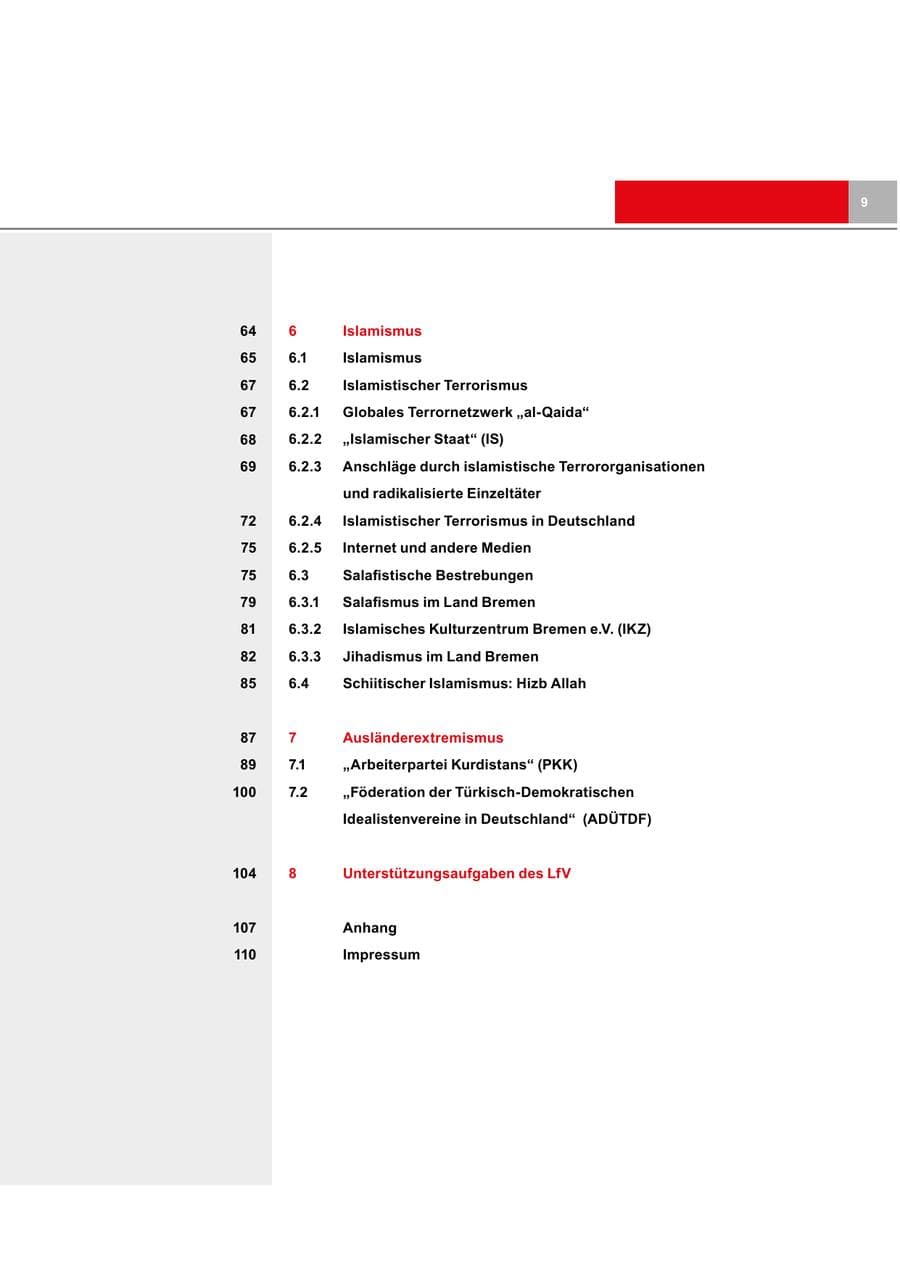 Seite 9 des Verfassungsschutzbericht 2019 Bremen