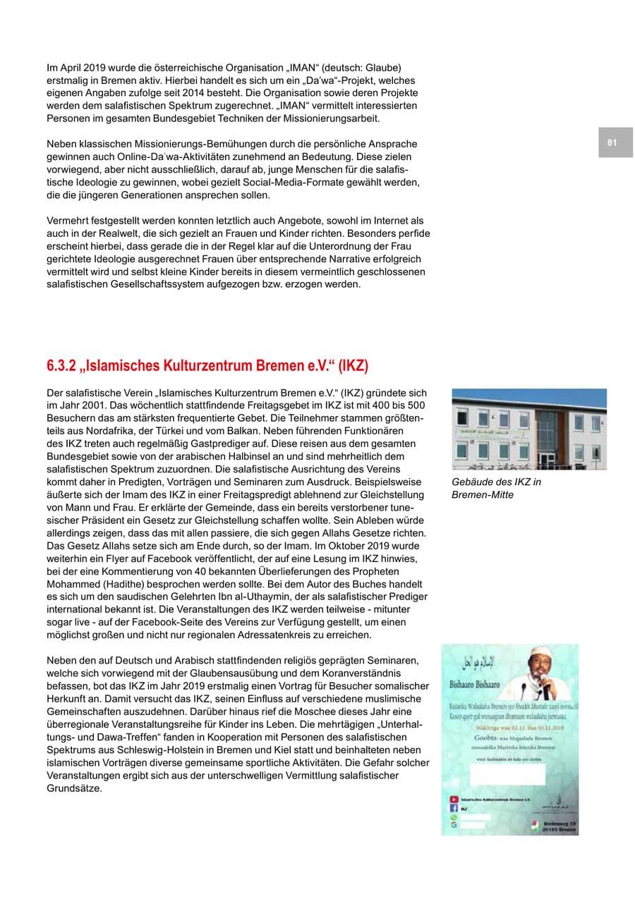 Seite 81 des Verfassungsschutzbericht 2019 Bremen