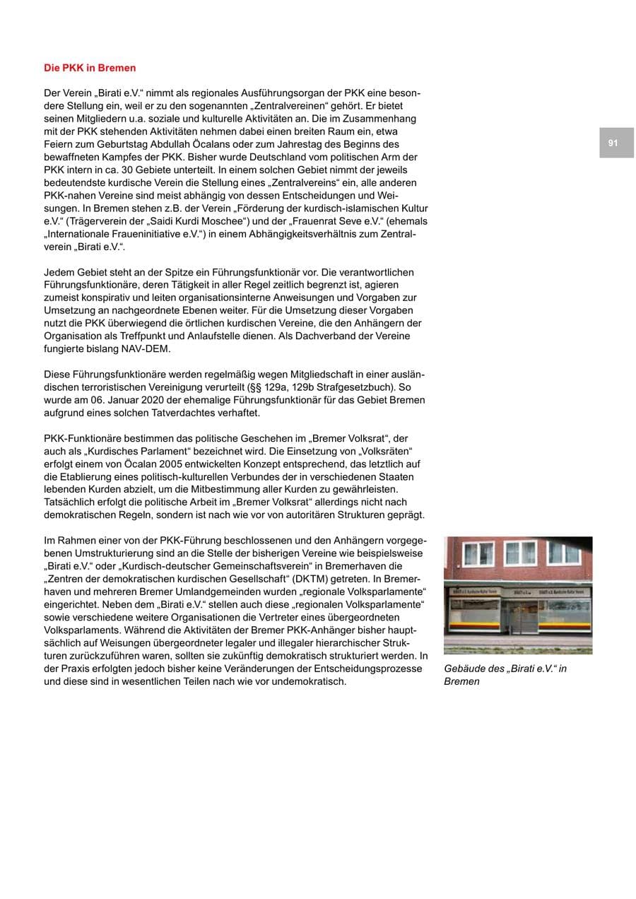 Seite 91 des Verfassungsschutzbericht 2019 Bremen