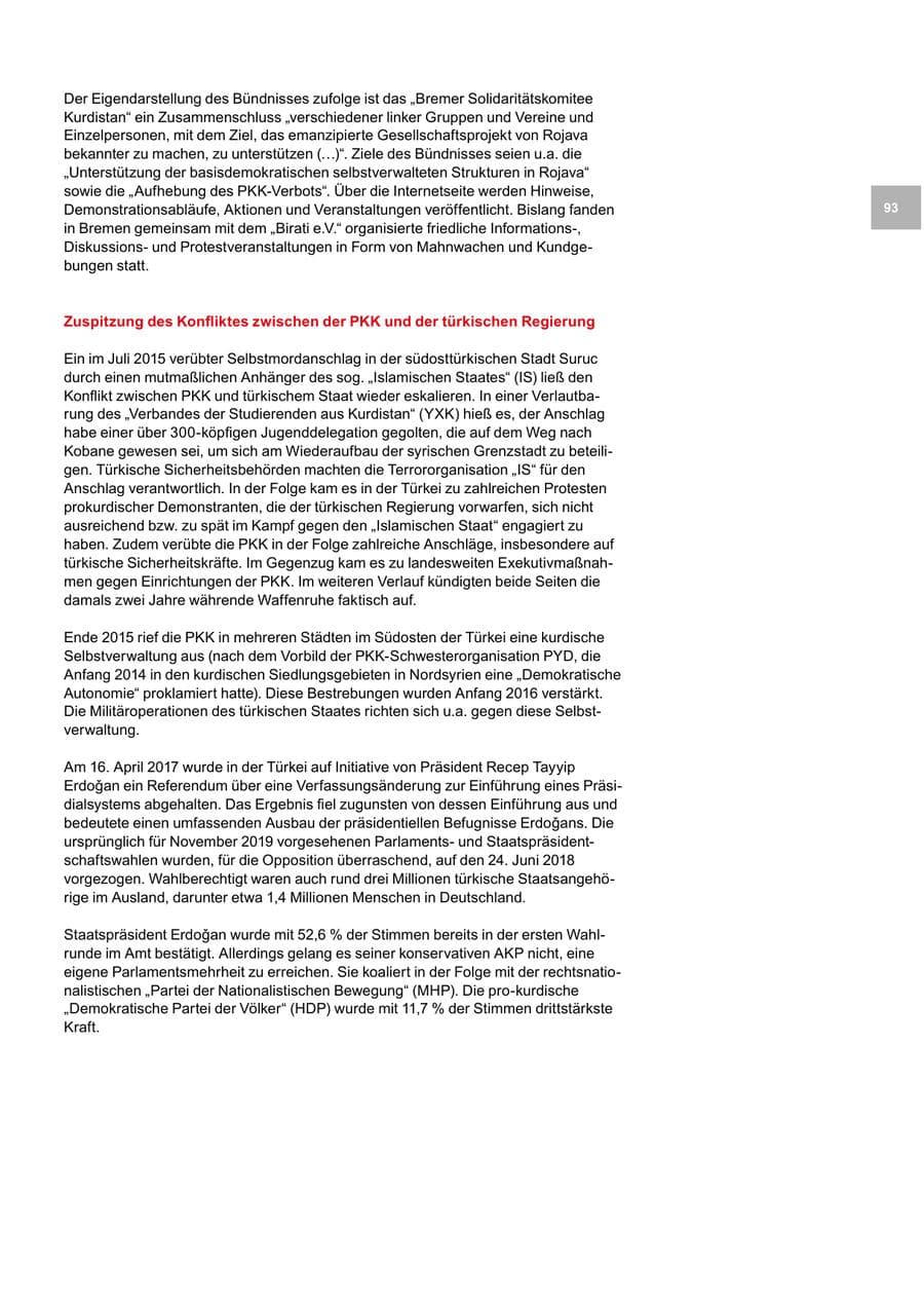 Seite 93 des Verfassungsschutzbericht 2019 Bremen