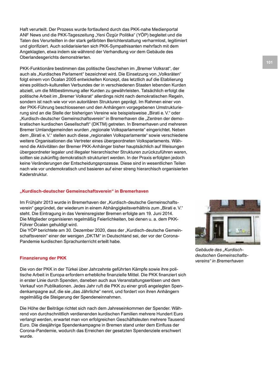 Seite 101 des Verfassungsschutzbericht 2020 Bremen