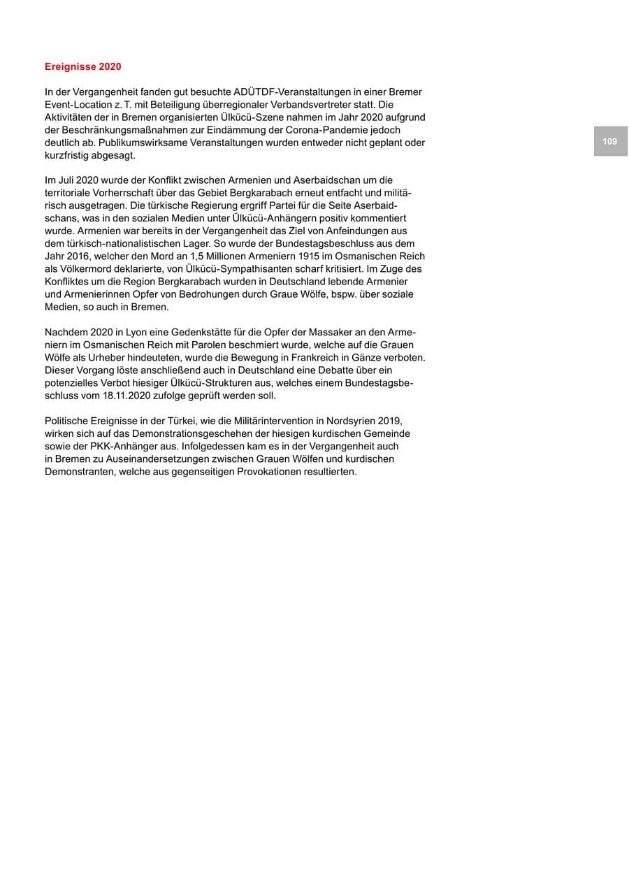 Seite 109 des Verfassungsschutzbericht 2020 Bremen