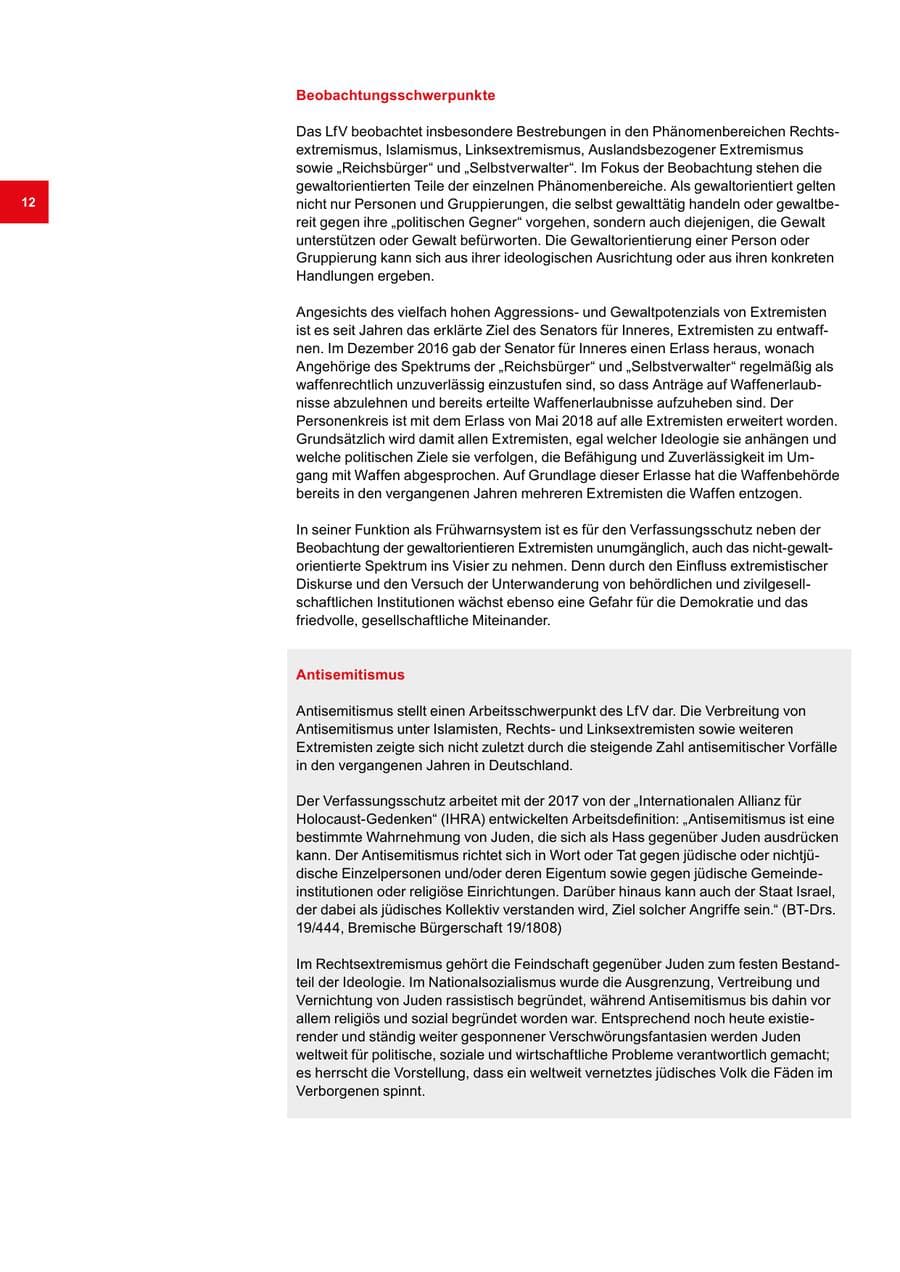 Seite 12 des Verfassungsschutzbericht 2020 Bremen